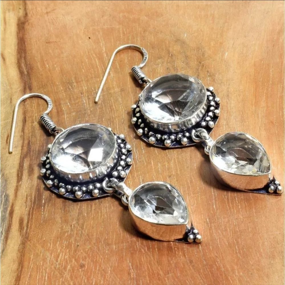 White Topaz Handmade Drop Dangle Earrings Jewelry 2.2"